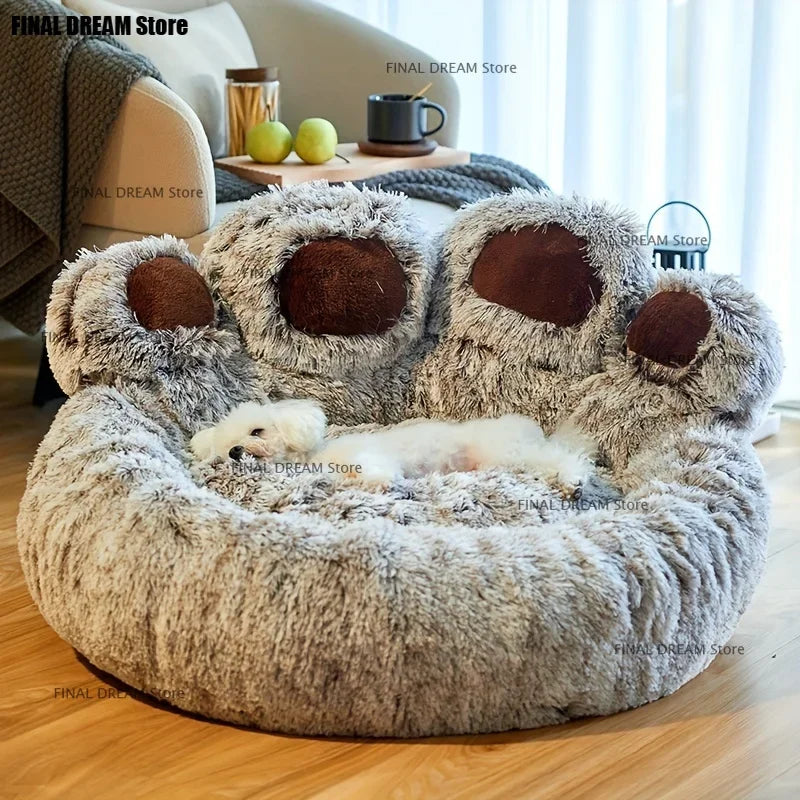 Dog bed, cat and pet bear paw sofa, comfortable small, medium and large pet beds, soft and fluffy dog pillows