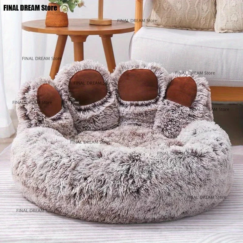 Dog bed, cat and pet bear paw sofa, comfortable small, medium and large pet beds, soft and fluffy dog pillows
