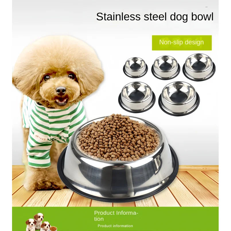 Pet Dog Cat Stainless Steel Bowl Pet Feeding Bowl Cat and Dog Drinking Bowl Metal Feeder Bowl Durable Easy To Clean 6 Sizes