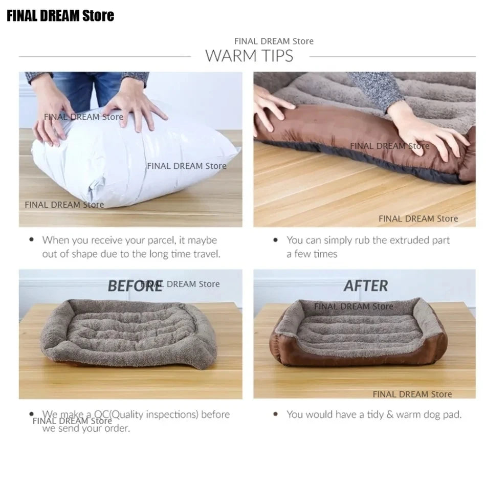 Large Dog Bed Square Plush Cat Nest Kennel All Season Washable Dog Sofa Waterproof Mattress Cat Bed for Medium Dogs Accessories