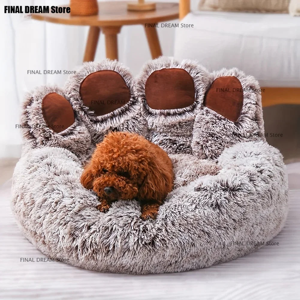 Dog bed, cat and pet bear paw sofa, comfortable small, medium and large pet beds, soft and fluffy dog pillows